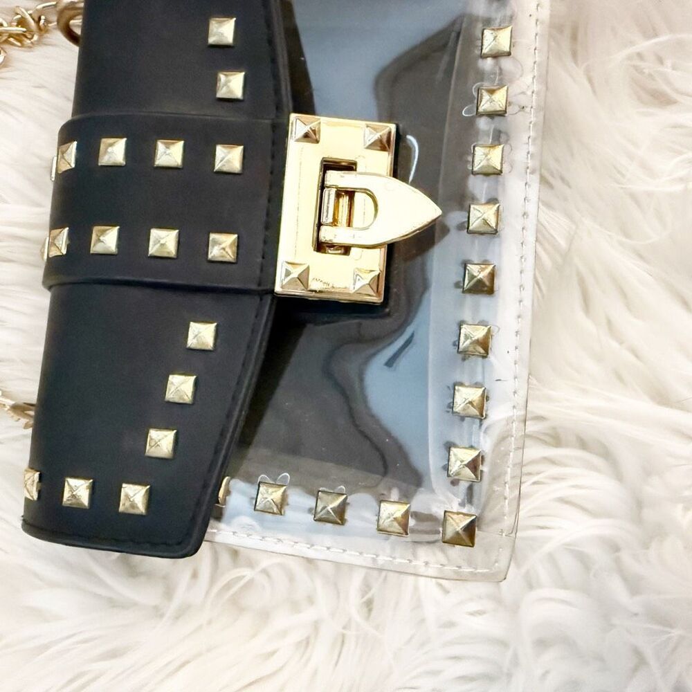 BOUTIQUE | Betty Shoulder Bag Clear Black Gold Tone Studded Chain Strap Stud - Picture 3 of 7